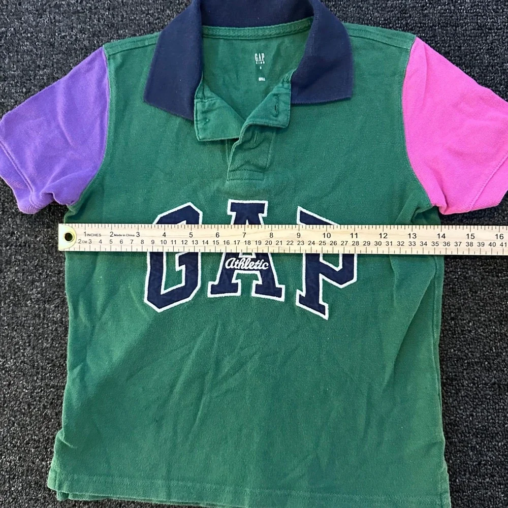 Gap Polo Shirt Boys Small 6-7 Green Colorblock Good Athletic Logo Short Sleeve